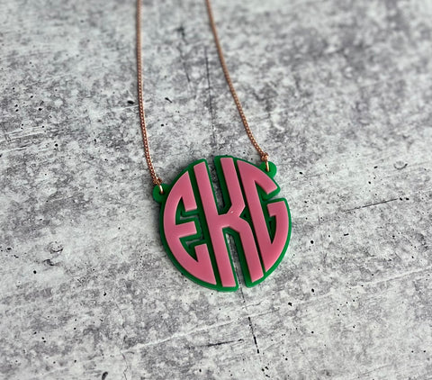 Pink and Green Monogram Necklace